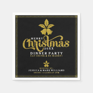 Gold Christmas Bells Dinner Party Design Serviette