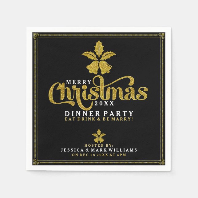Gold Christmas Bells Dinner Party Design Serviette (Vorderseite)