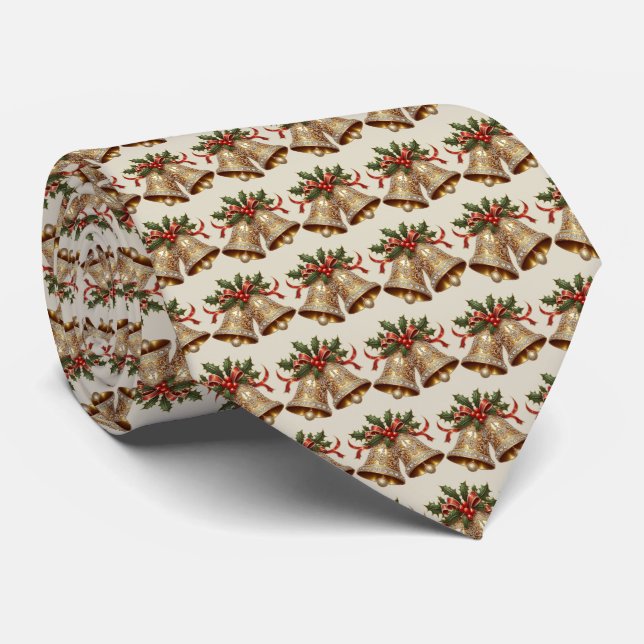 Gold Christmas Bells Holiday Neck Tie Krawatte (Gerollt)