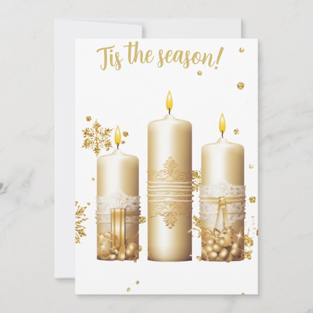 Gold Christmas Card with Candles Feiertagskarte (Vorderseite)