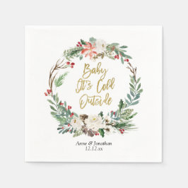 Gold Christmas Floral Paper Party Napkin Serviette