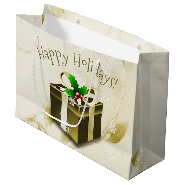 Gold Christmas Geschenkboxen Geschenktasche Große Geschenktüte (Vorderseite Schrägansicht)