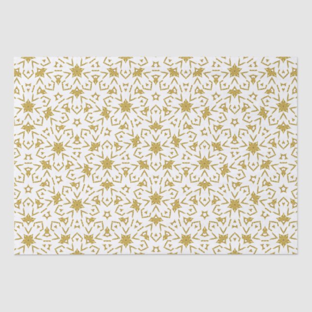 Gold Christmas Luxus Pattern Stars Glitzer Seidenpapier (Vorderseite)