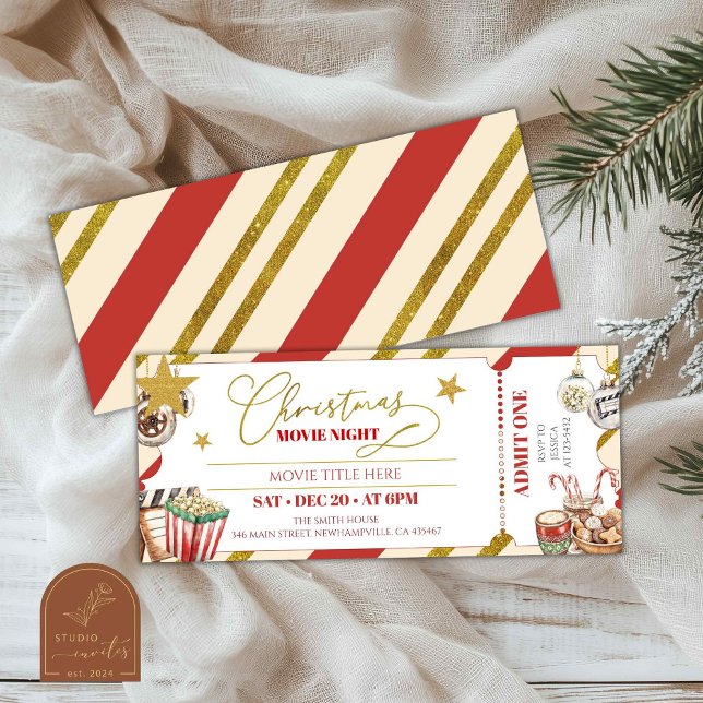 Gold Christmas Movie Night Ticket Einladung (Von Creator hochgeladen)