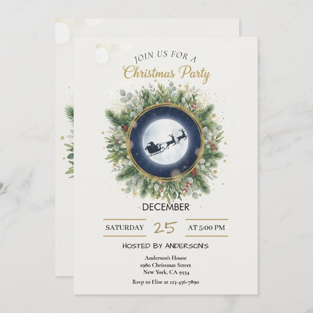 Gold Christmas Party Invitation | Editable Friends Einladung (Vorne/Hinten)