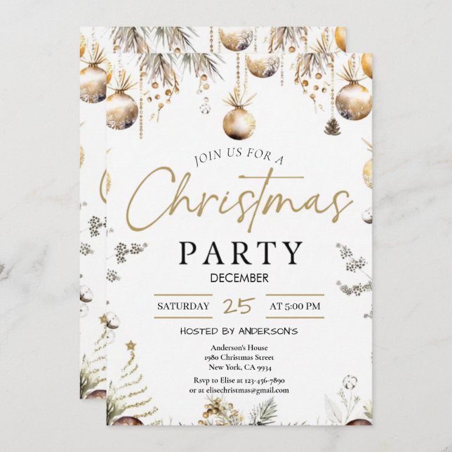 Gold Christmas Party Invitation | Editable Friends Einladung (Vorne/Hinten)