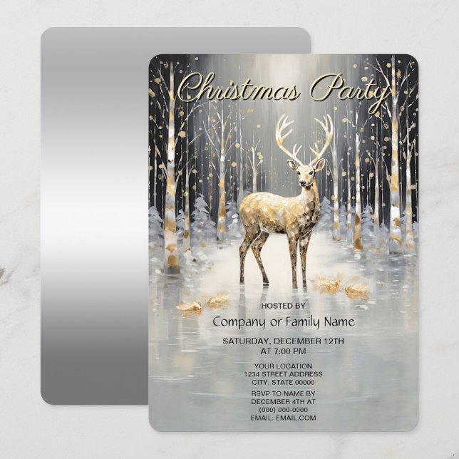 Gold Christmas Reindeer Holiday Party Invitation Einladung (Vorne/Hinten)