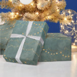 Gold Christmas String Lights Aquamarin Watercolor Geschenkpapier<br><div class="desc">Das Design zeichnet sich durch goldene Weihnachtsbeleuchtung vor aquamarin grünem Hintergrund aus. Gute Ferien!</div>