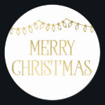 Gold Christmas String Lights Merry Stickers<br><div class="desc">Verwenden Sie unsere Weihnachtsaufkleber mit Weihnachts-Weihnachtsklingelicht in unseren Imitaten,  um Ihre Weihnachtskarten-Umschläge oder Geschenke zu dekorieren. Achten Sie darauf,  dass Sie unsere koordinierenden Weihnachtskarten und andere Artikel Karo!</div>
