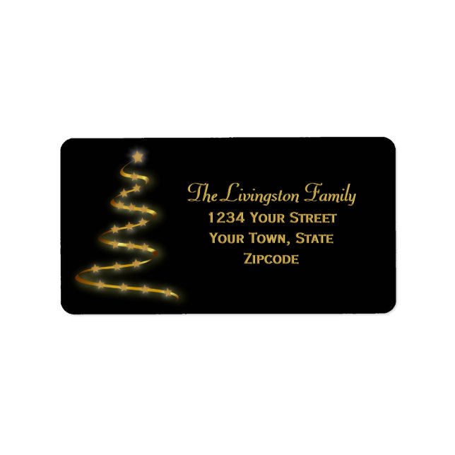 Gold Christmas Tree Black Holiday Return Address Adressaufkleber (Vorne)