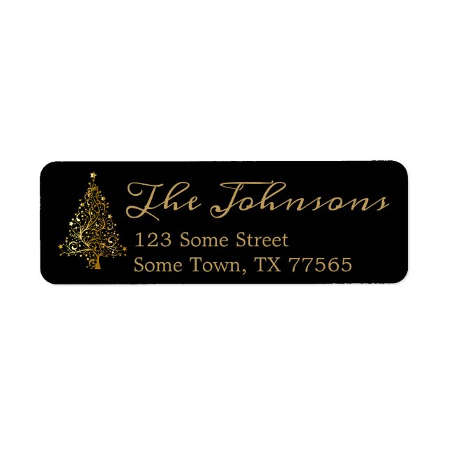 Gold Christmas Tree Black Return Address Label (Vorne)