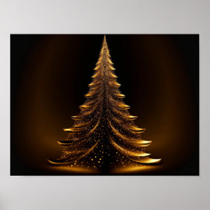 Gold Christmas tree on a black background. Poster