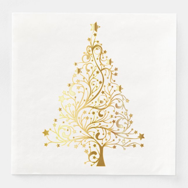Gold Christmas Tree Paper Dinner Napkins Serviette (Vorderseite)