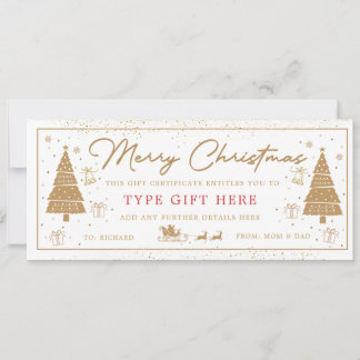 Gold Christmas Tree Present Gift Voucher Card Einladung