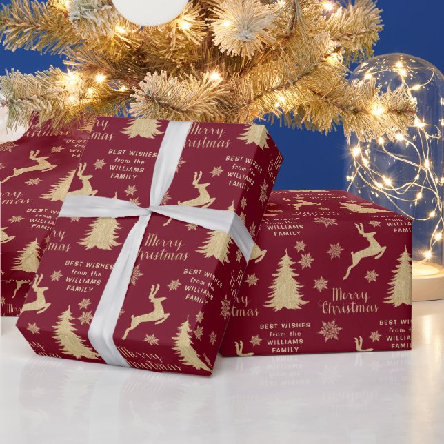 Gold Christmas Tree Rentier Personalisiert Geschenkpapier (Feiertage)