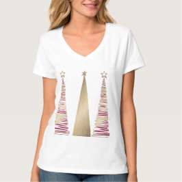 Gold Christmas Tree's womens V neck T-shirt 