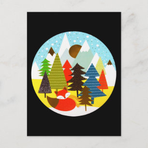 Gold Christmas Winter Baby Fox Pine Forest Feiertagspostkarte