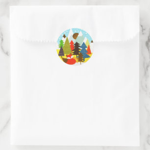Gold Christmas Winter Baby Fox Pine Forest Runder Aufkleber