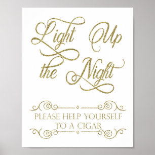 Gold Cigar Bar Sign - Licht in die Nacht Poster