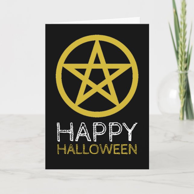 Gold Circlated Pentagram, glückliches Halloween Karte (Vorderseite)