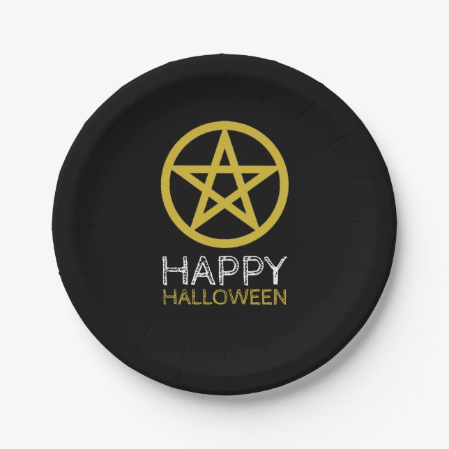 Gold Circlated Pentagram, glückliches Halloween Pappteller (Vorderseite)