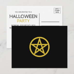 Gold Circlated Pentagram, Halloween-Party Einladungspostkarte