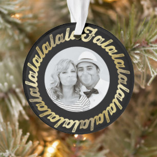 Gold Circle Falalala Bold Script Foto Weihnachten Ornament