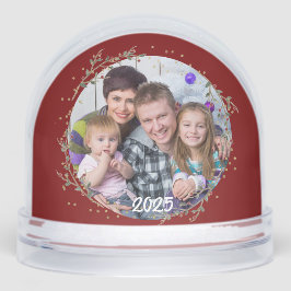 Gold Circle & Warm Red Family Photo Christmas Card Schneekugeln
