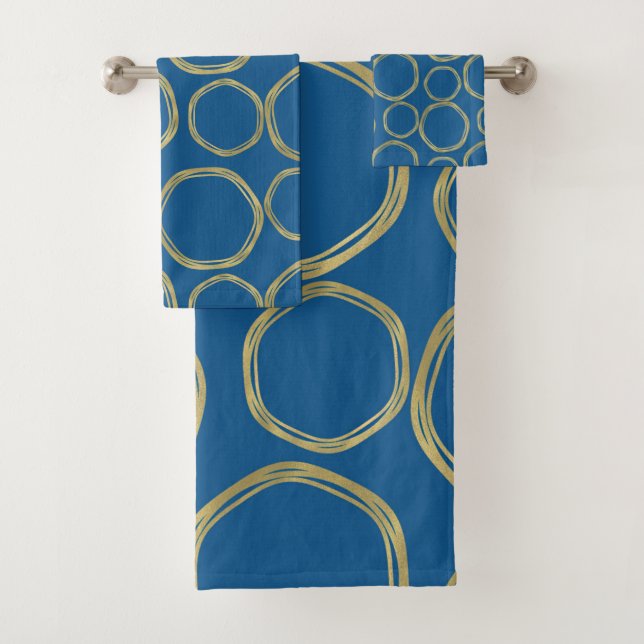 Gold Circles & Bright Blue Modern Badhandtuch Set (Insitu)