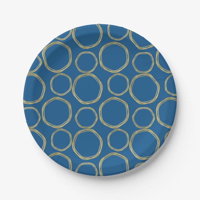 Gold Circles & Bright Blue Modern Pappteller (Vorderseite)