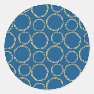 Gold Circles & Bright Blue Modern Runder Aufkleber