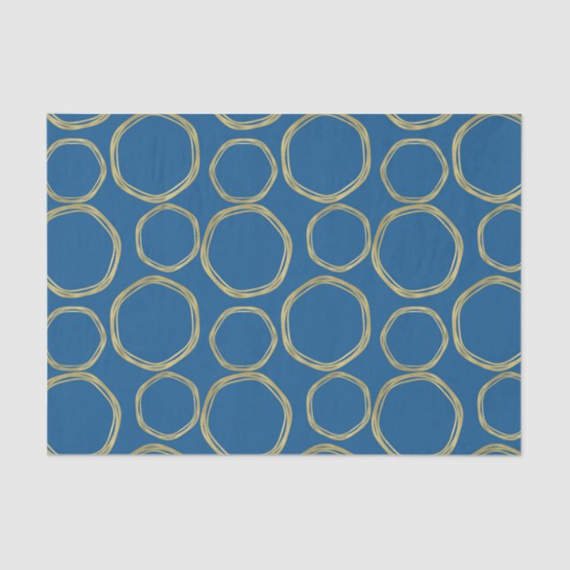 Gold Circles & Bright Blue Modern Seidenpapier (Vorderseite)