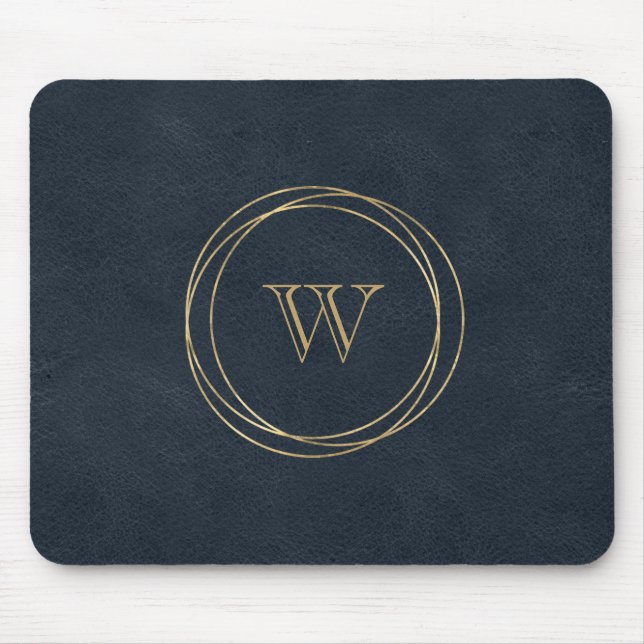 Gold Circles Dark Blue Monogram Mousepad (Vorne)