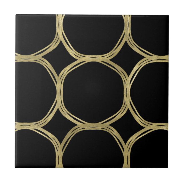 Gold Circles & elegantes Black Glam Chic Modernes Fliese (Vorderseite)