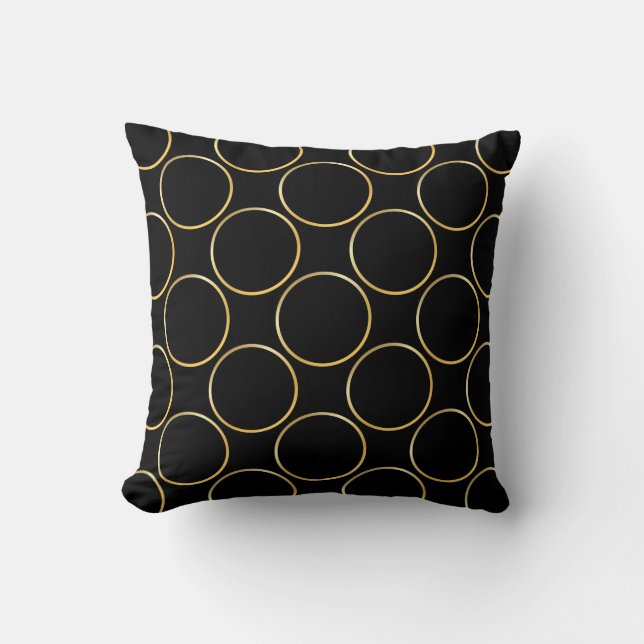Gold Circles Gemustert Modernes Elegantes Schwarze Kissen (Vorderseite)