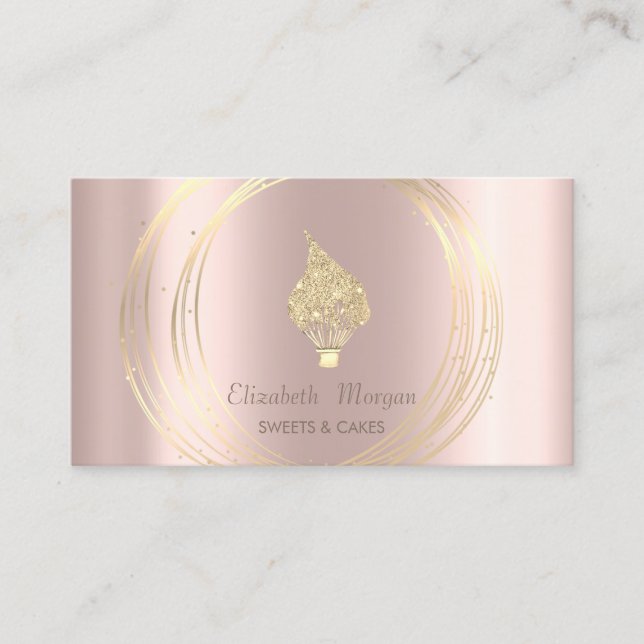 Gold Circles Glitter Whisk Rose Gold Visitenkarte (Vorderseite)