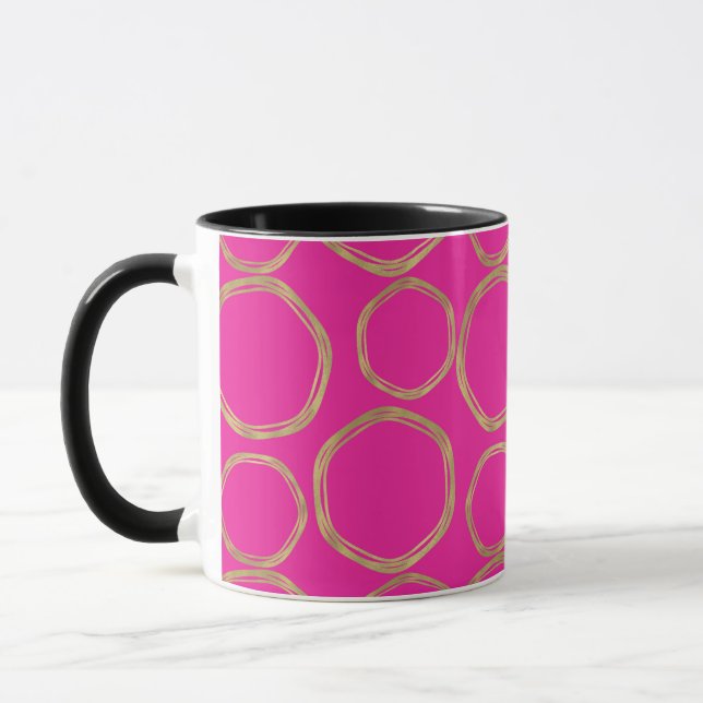 Gold Circles & Hot Pink Bright Fun Moderne Trendse Tasse (Links)