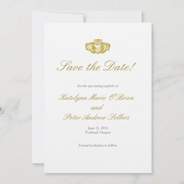 Gold Claddagh Ring Save the Date Card (Vorderseite)