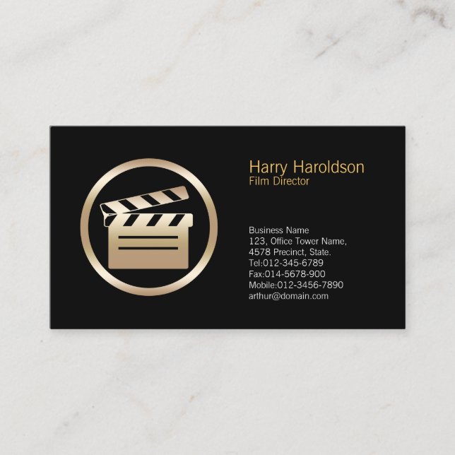 Gold Clapperboard Icon Director Business Card Visitenkarte (Vorderseite)