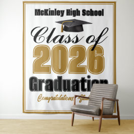 Gold Class of 2026 Graduation Party Photo Booth Wandteppich