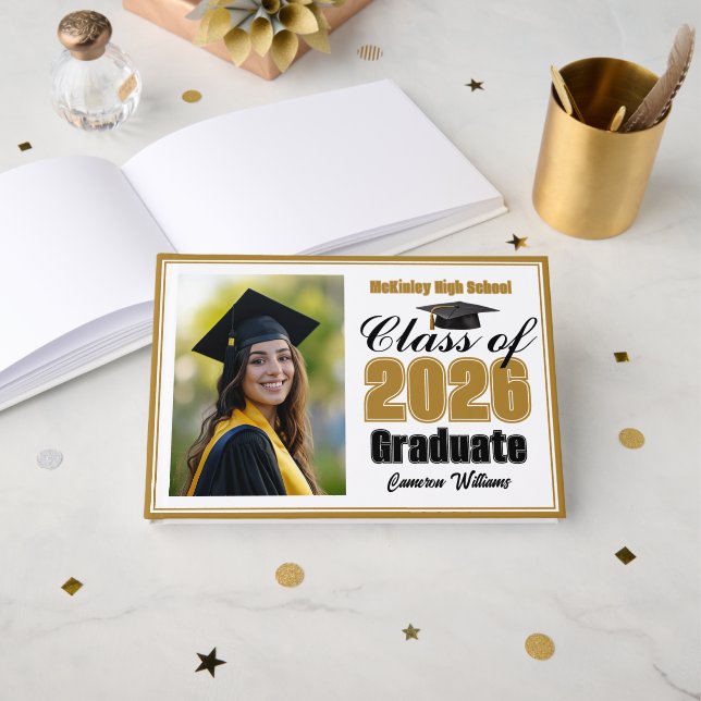 Gold Class of 2026 Photo Small Graduation Gästebuch (Vorderseite Offen)