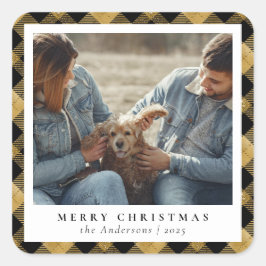 Gold Classic Elegant Frohe Weihnachten Custom Foto Quadratischer Aufkleber