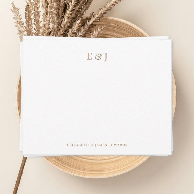 Gold Classic Elegante Couple Initials Personalisie Mitteilungskarte (Classic elegant gold couple monogram note card with mockup)