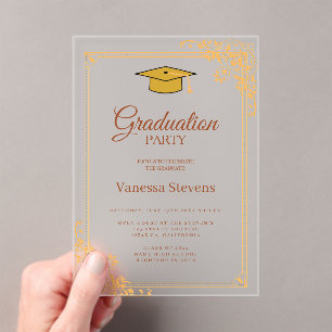 Gold Classic Graduation Cap Party Acryleinladungen