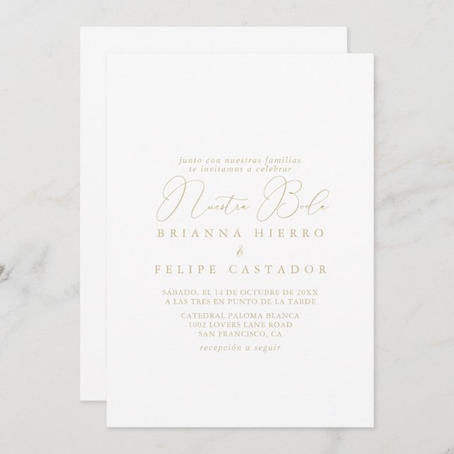 Gold Classy Chic Minimalistisch Nuestra Boda Weddi Einladung (Vorne/Hinten)