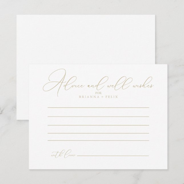 Gold Classy Chic Wedding Advice Card Postkarte (Vorne/Hinten)