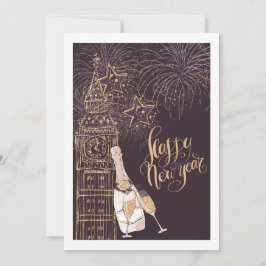 Gold Clock Happy New Year Einladung