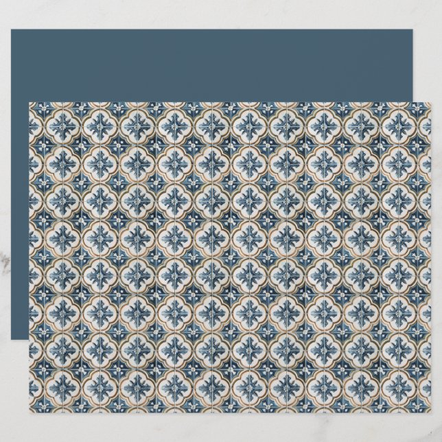 Gold Clover Blue Accents Spanish Tile Pattern  (Vorne/Hinten)