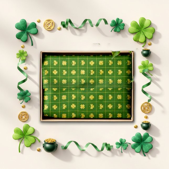 Gold Clover Grid Green St. Patrick’s Seidenpapier (Von Creator hochgeladen)