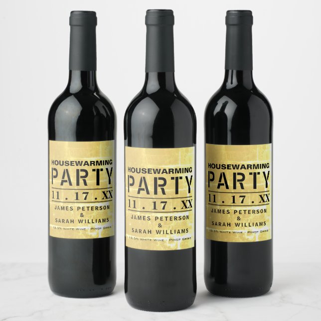 Gold Club Poster Housewarming Party Weinetikett (Flaschen)